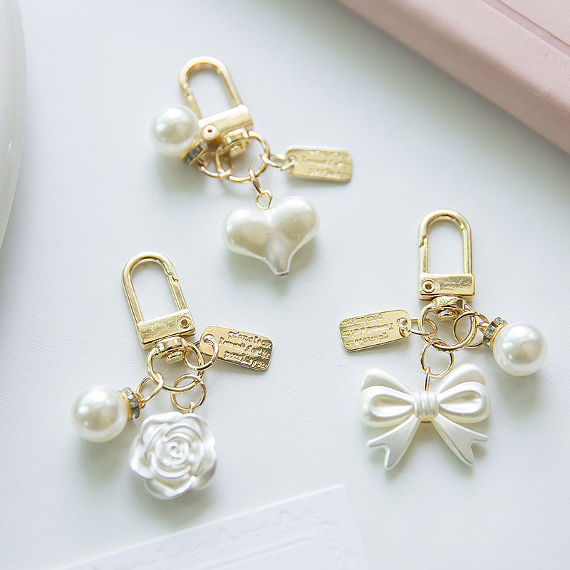 Pearl Bow Knot Keychain Resin Gold Alloy Accent 2