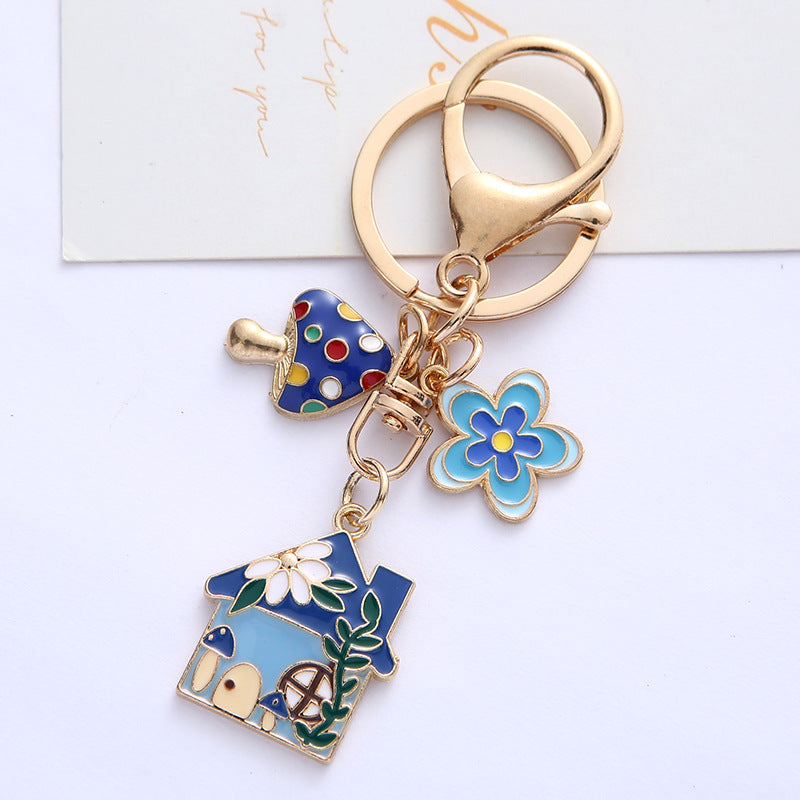 Alloy Cute House Flower Keychain Colorful Mushroom Charm 6