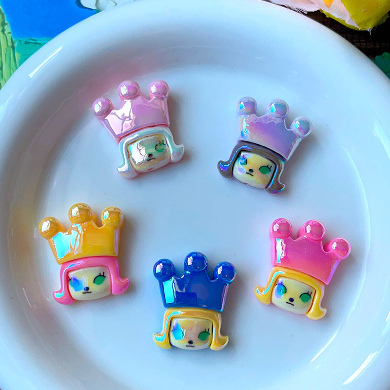 Plating Pop Mart Molly Wearing Crown Acrylic Beads 24mm 10pcs 4