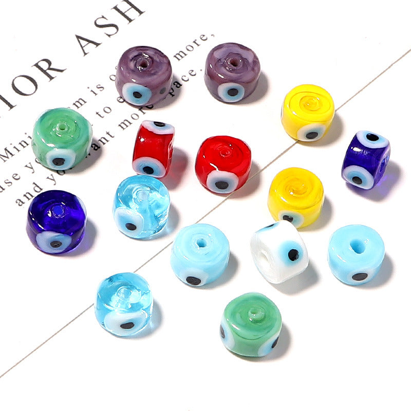 Lampwork Glass Beads Evil Eye Barrel 9mm Glossy Cylindrical 10pcs 2