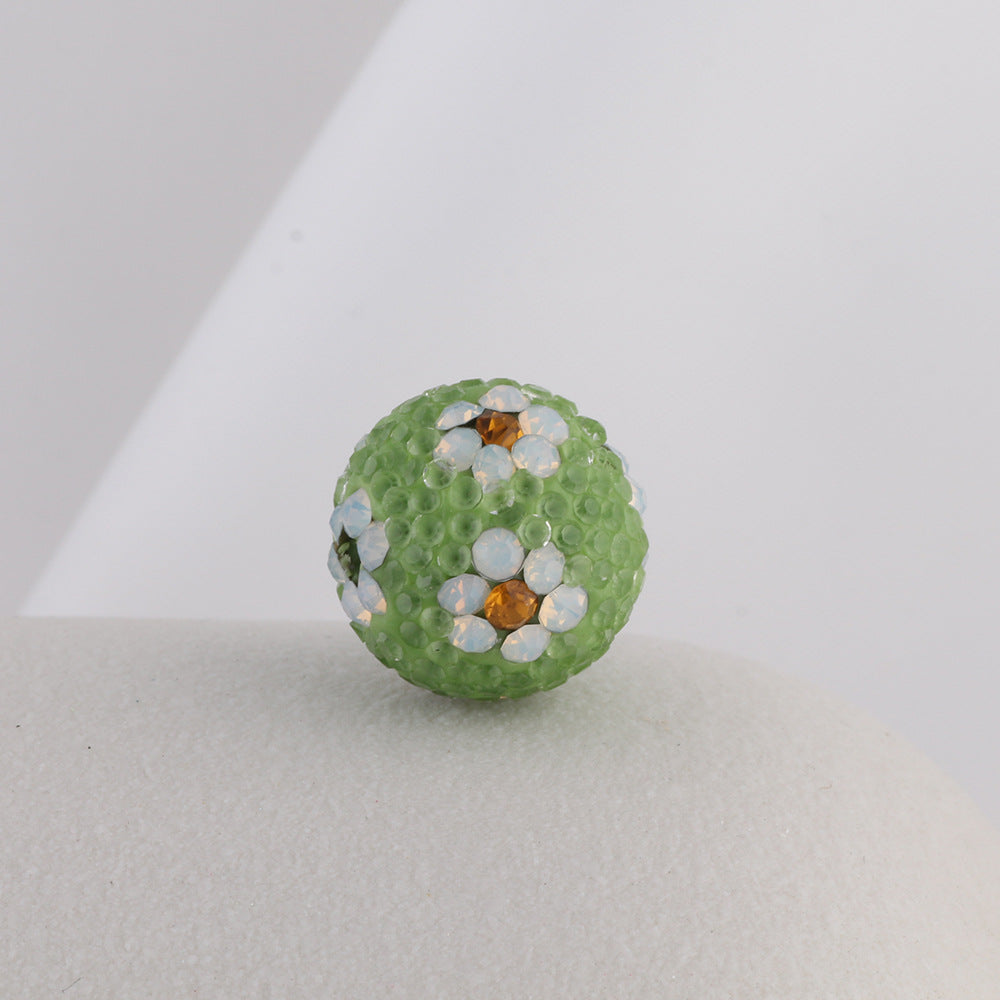 Rhinestone Round Clay Beads 16mm Tiny Daisy Pattern Multicolor 6pcs 11