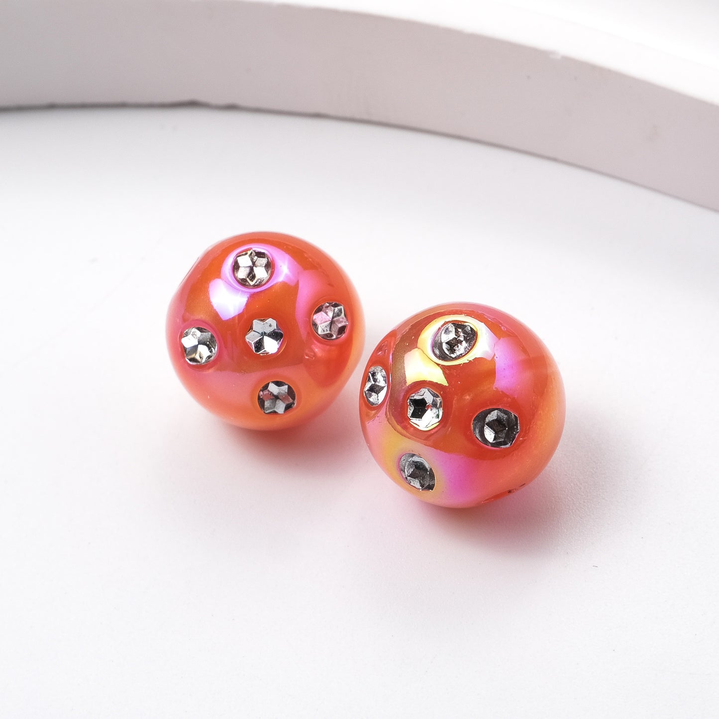 Plated Round Acrylic Beads 16mm UV Rhinestone Embedded 50pcs 10