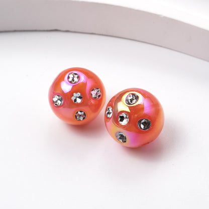 Plated Round Acrylic Beads 16mm UV Rhinestone Embedded 50pcs 10