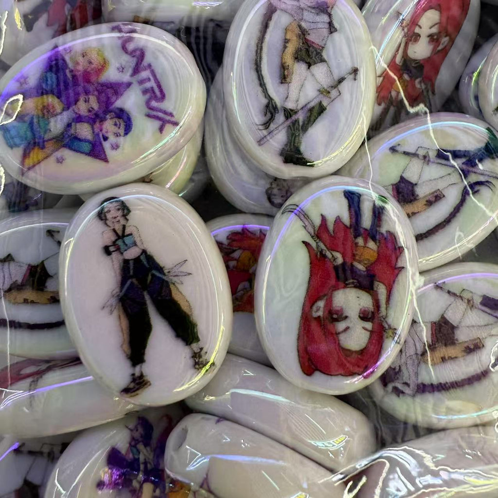 Plating Flat Heart Acrylic Beads Glossy Demon Hunters 50pcs 2