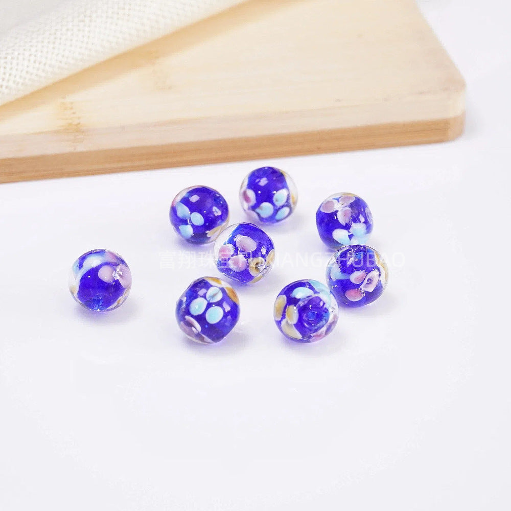 Lampwork Glass Beads Round 12mm 14mm Antique Floral Pattern 10pcs 14