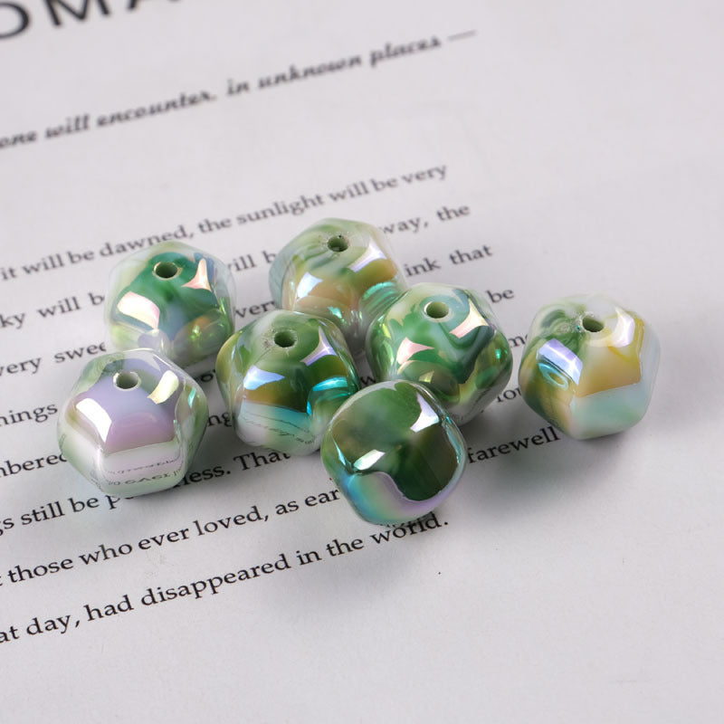 Plating Hexagonal Acrylic Beads 15.8mm Cloud Gradient Color 50pcs 12