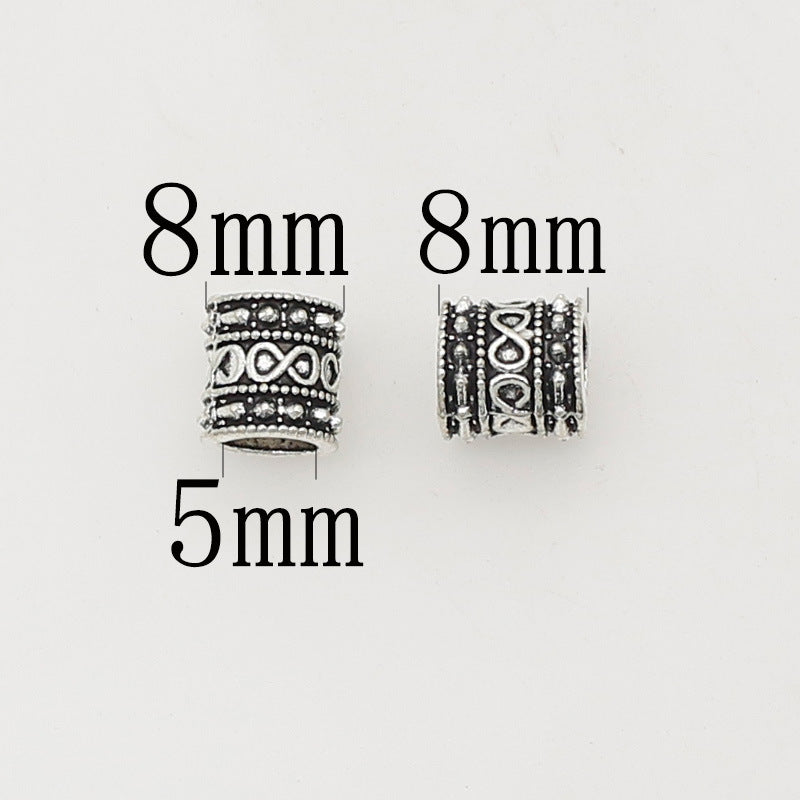 Tube Metal Beads 8mm Vintage Number 8 Patterned Antique Silver Tone 1pc 3
