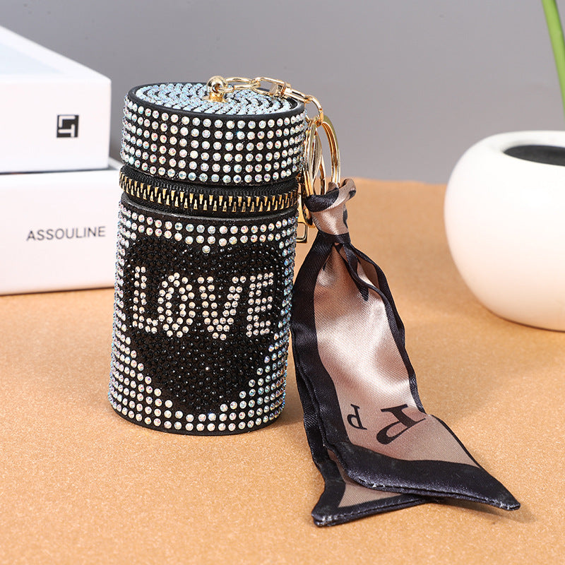 Rhinestone Love Heart Coin Purse Keychain with Scarf Accent 7