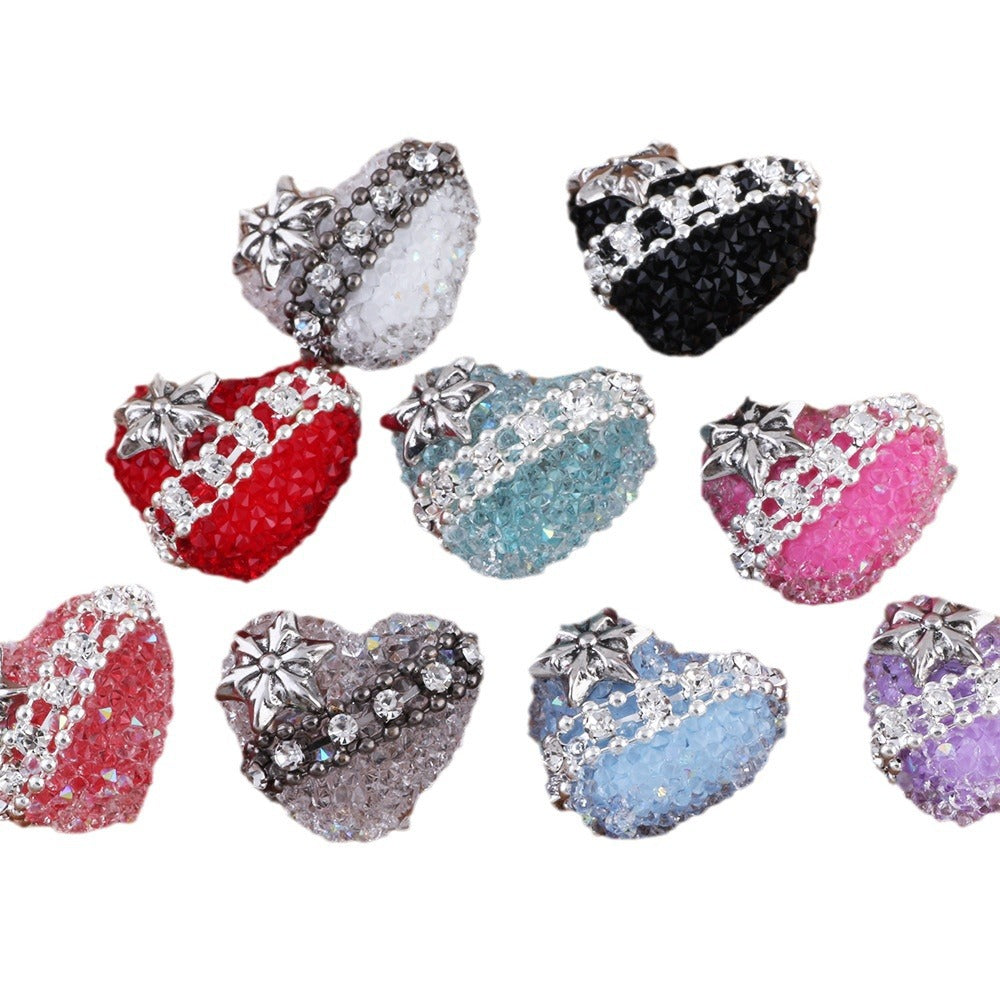 Polymer Clay Heart Rhinestone Beads 20mm Chain Tied 4pcs 5