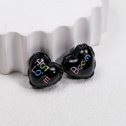 Balloon Heart Acrylic Beads 19mm Glossy Colorful Lettering 10pcs 3