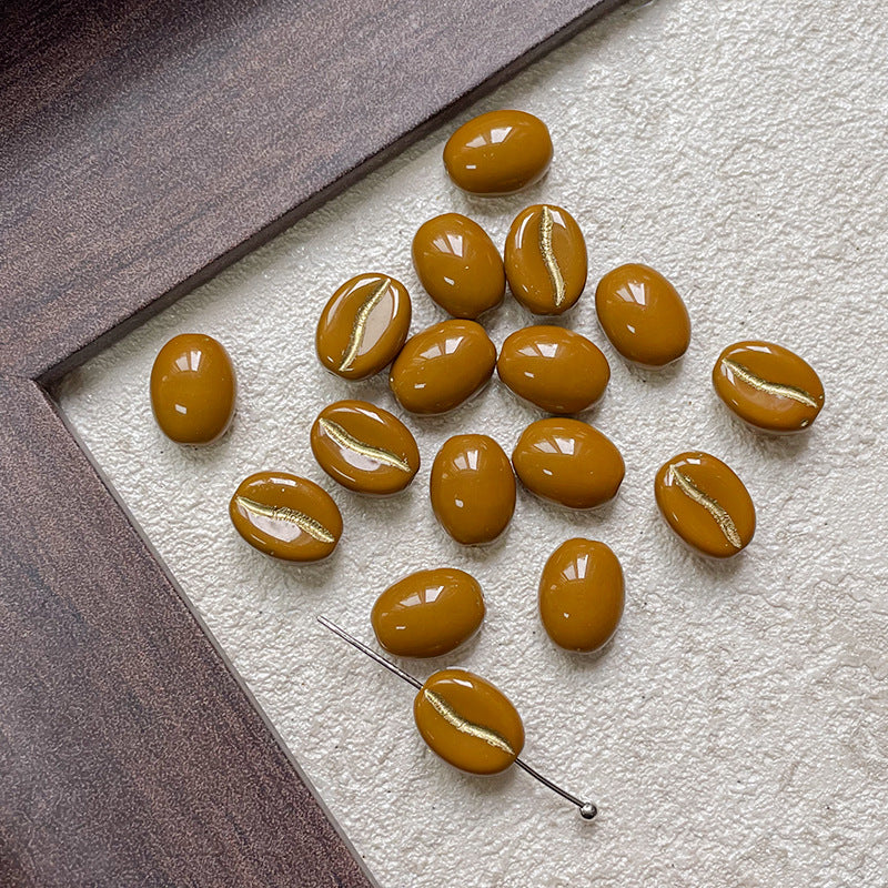 Vintage Czech Coffee Bean Lampwork Glass Beads 8x11mm 10pcs 17