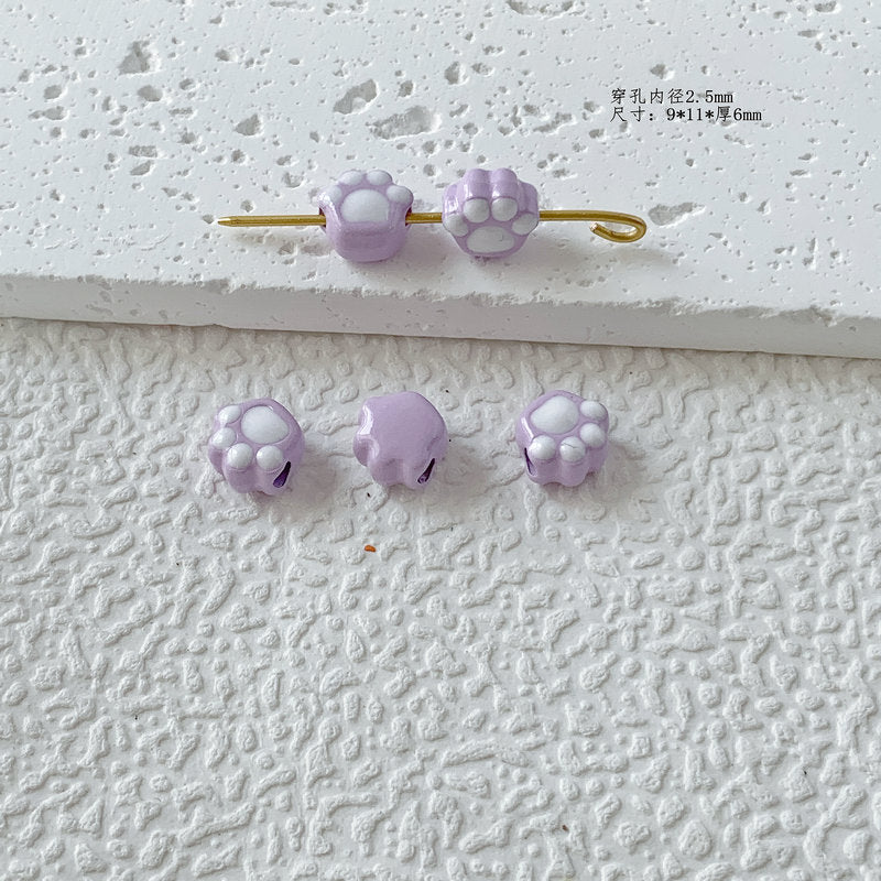 Cat Paw Metal Beads 11mm Glossy Enamel Painted Alloy 10pcs 14