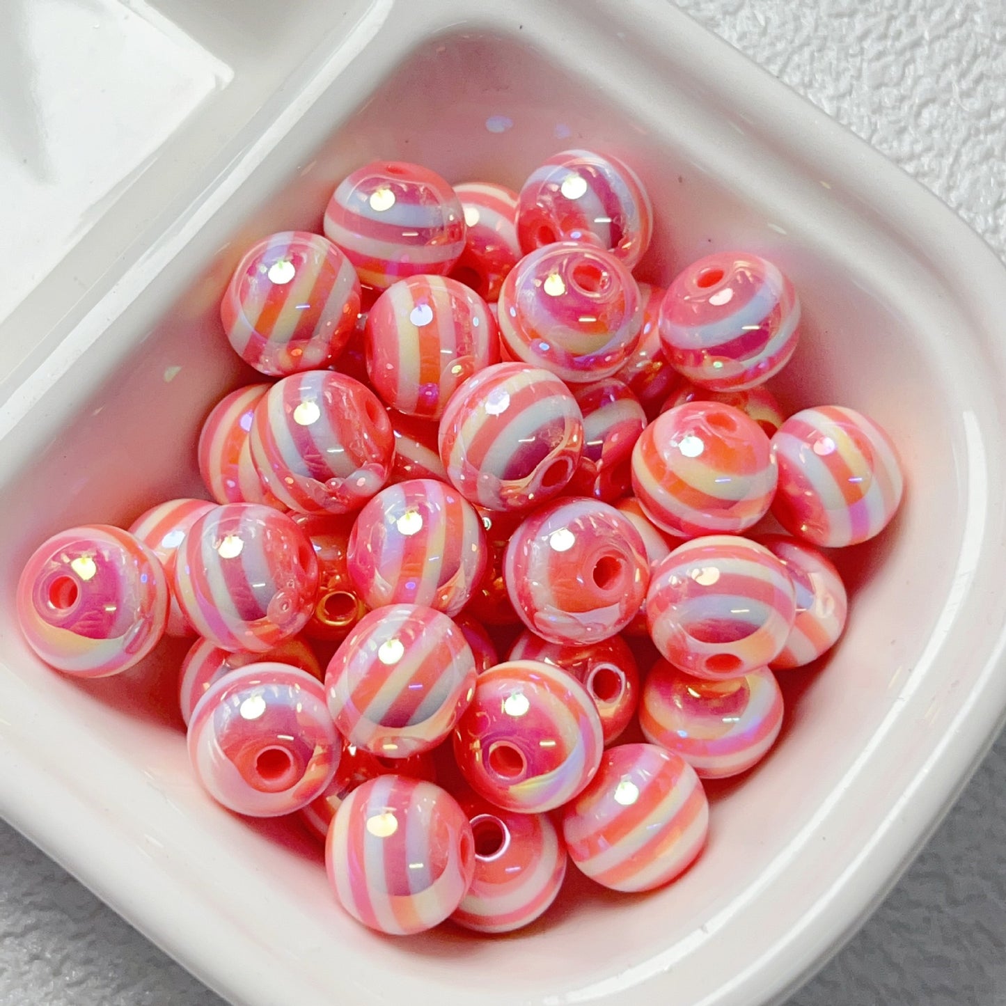 UV Plating Striped Resin Beads 11mm Glossy Round 20pcs 12