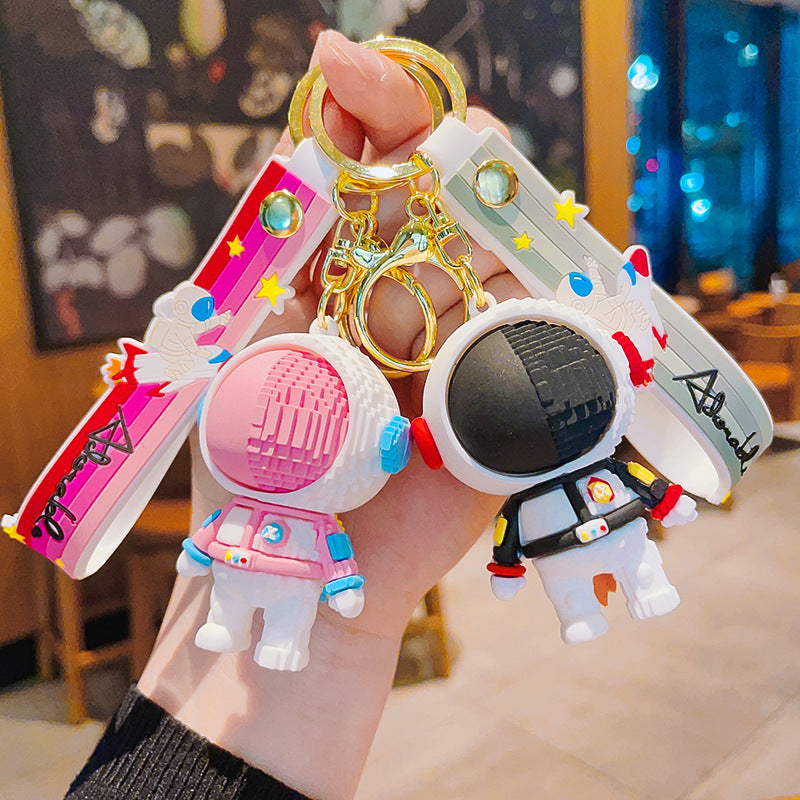 Cartoon Astronaut PVC Building Block Keychain with Starry Strap