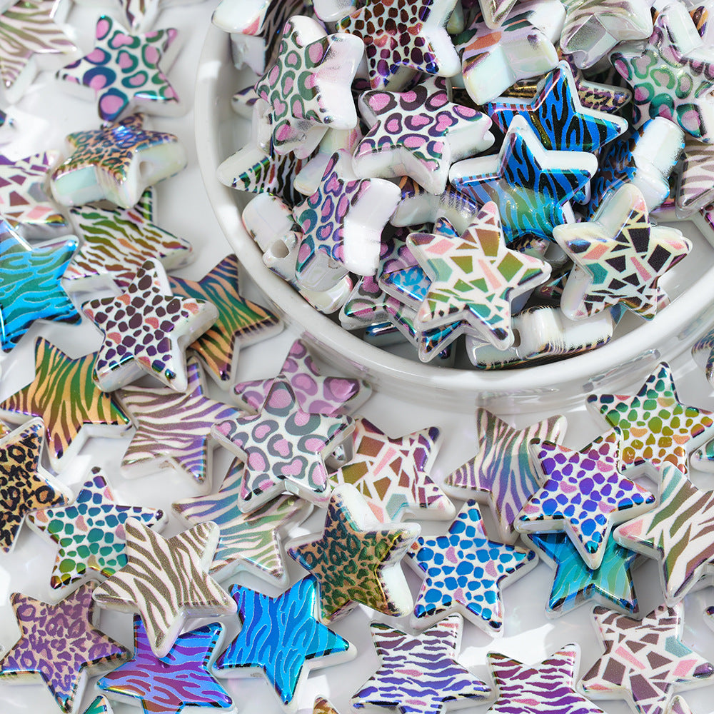 Plating Leopard Star Acrylic Beads 23mm Punk Style 10pcs 4