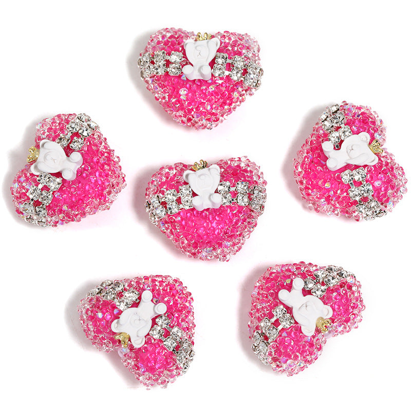Crown Bear Heart Rhinestone Beads 17x21mm Colorful 5pcs 7