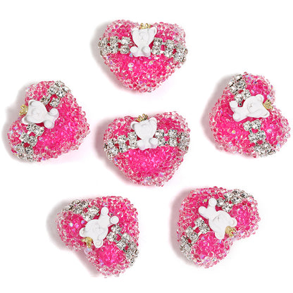 Crown Bear Heart Rhinestone Beads 17x21mm Colorful 5pcs 7