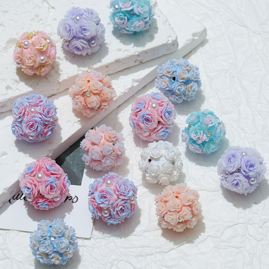 Embellished Flower Cluster Clay Beads 20mm Gradient Rose 10pcs 3