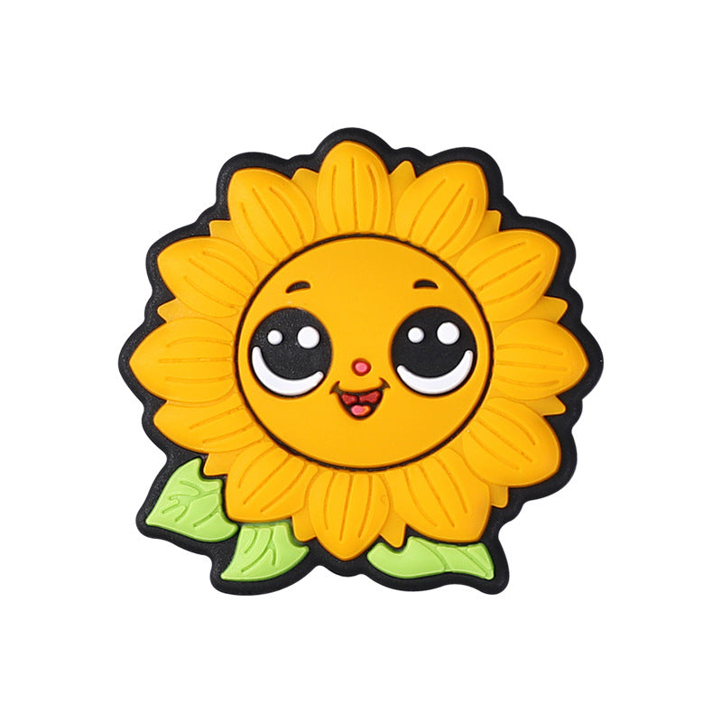 Silicone Focal Beads Highland Cow Holding Sunflower Daisy 7