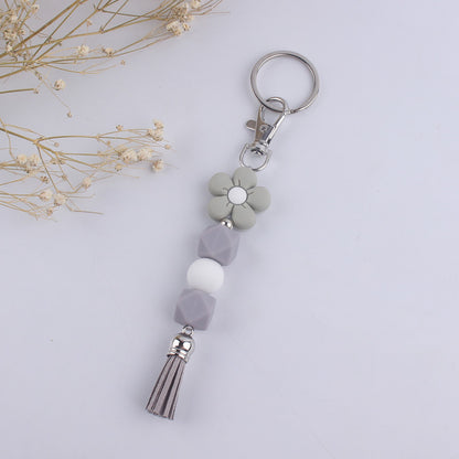 Flower Silicone Bead Keychain Colorful Floral Tassel Charm 12