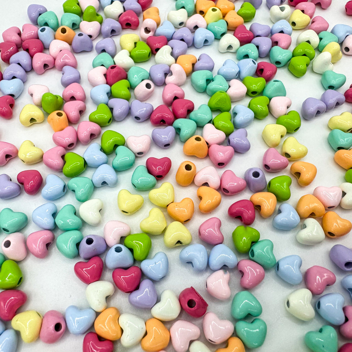 Heart Metal Beads 6mm Puffy Glossy Pastel Colors 50pcs