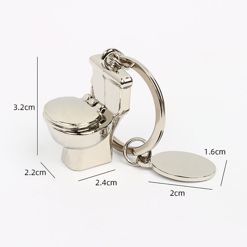 Mini Toilet Keychain Zinc Alloy Metal Silver Hinged Lid 2