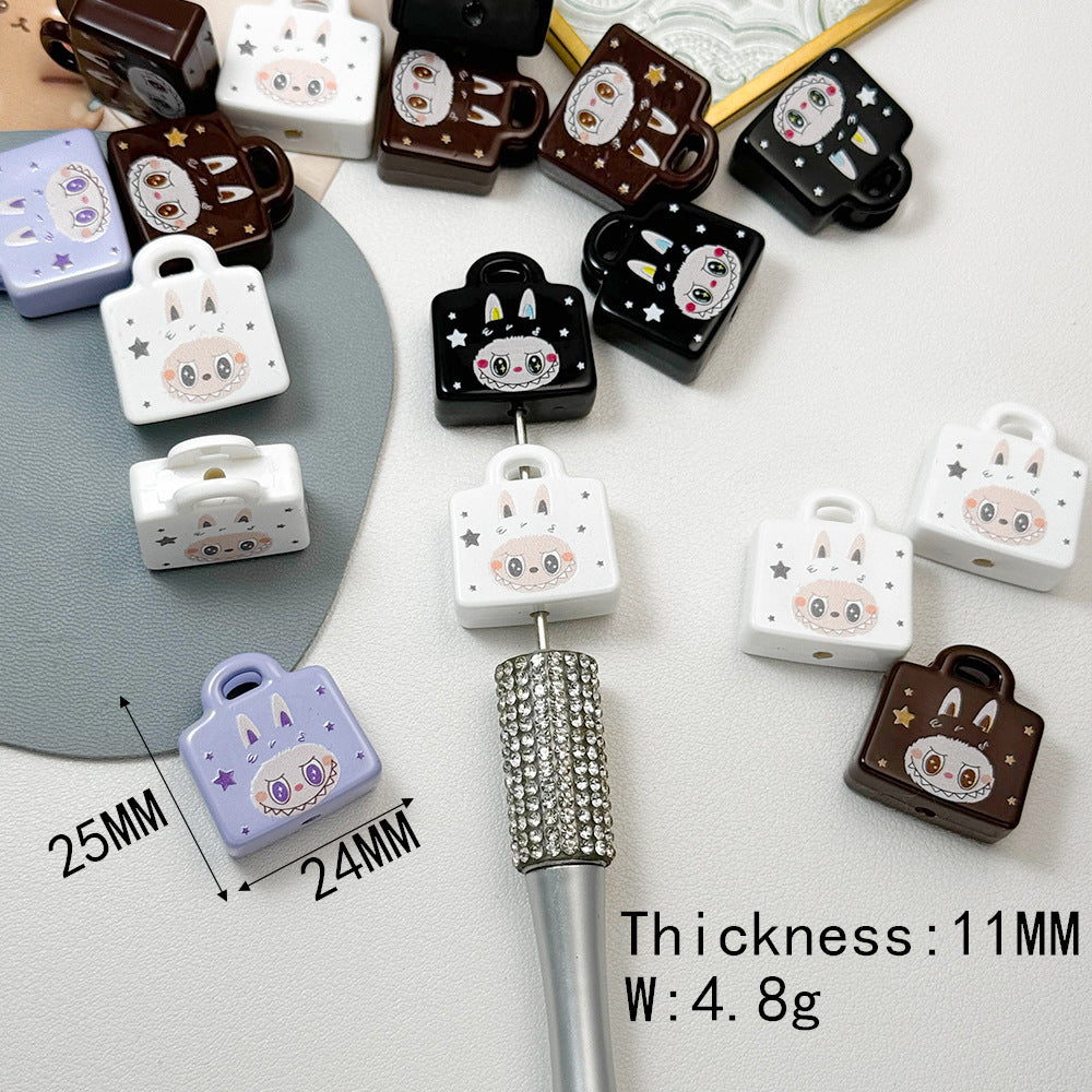 Printed Handbag Acrylic Beads 25mm Whimsical Face Star Design 50pcs 2