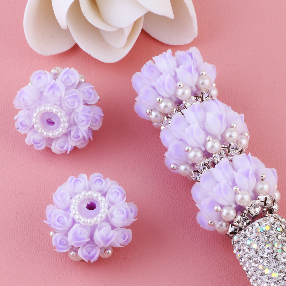 Flower Tiered Ball Resin Beads 22mm Vintage Pearl Accent 5pcs 12