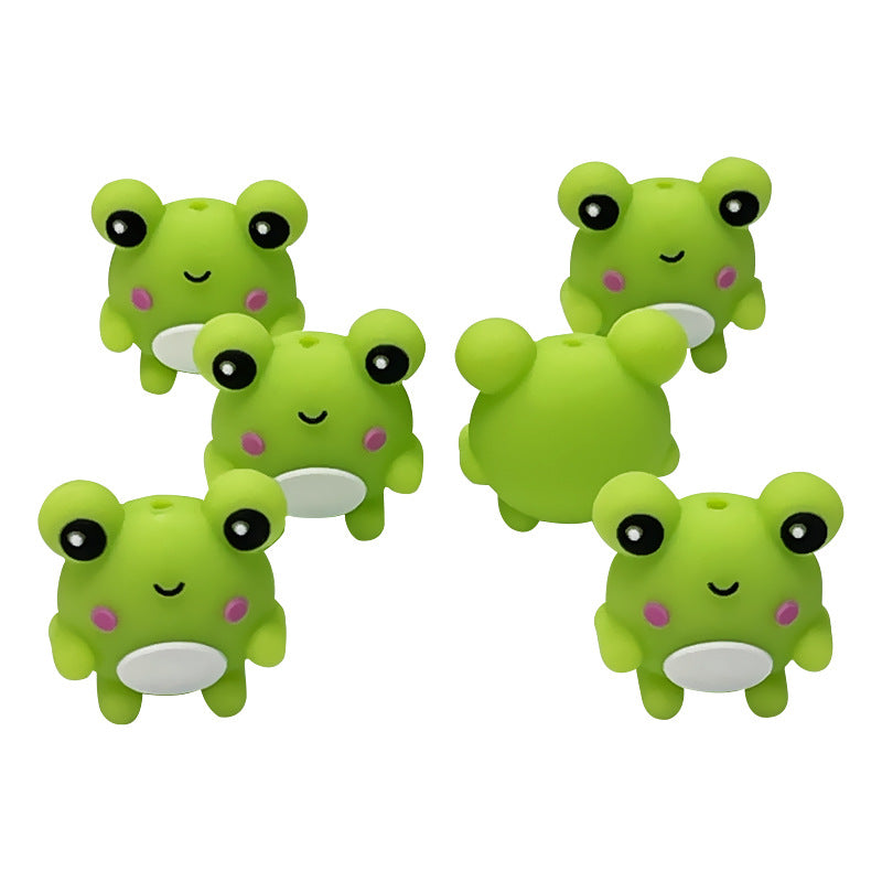 Silicone 3D Focal Beads Frog Smiling Front Facing 20pcs 3