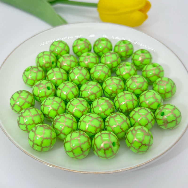 Round Acrylic Beads 16mm Gilded Plaid Pattern Glossy 50pcs 3