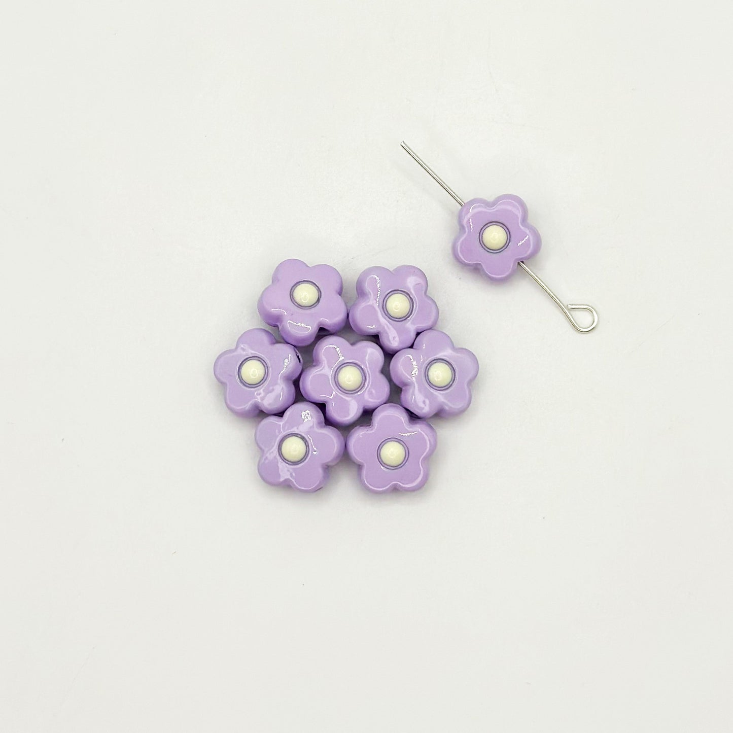 Flower Metal Beads 10mm Baking Painted Cream Two-Color Alloy 20pcs 16