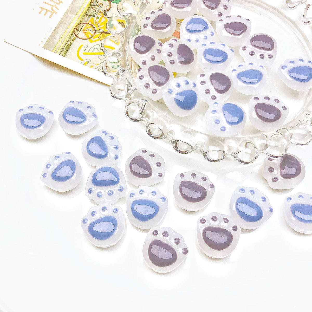 Lampwork Glass Beads Cat Claw 12mm Glossy White Paws 20pcs 3