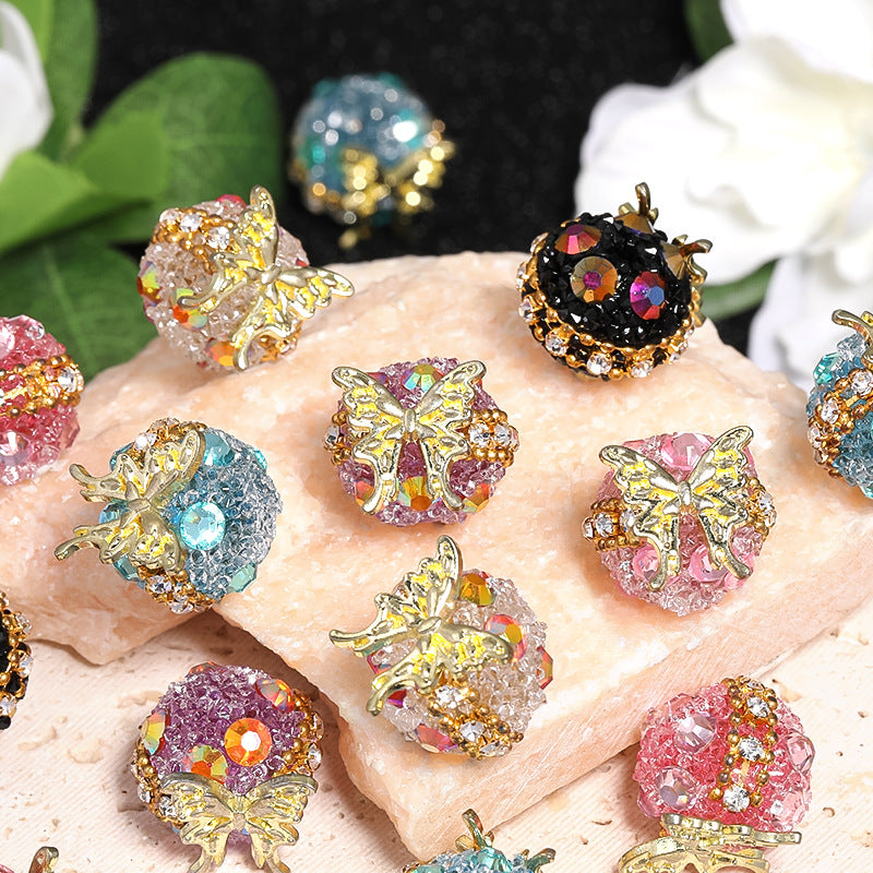 Butterfly Round Rhinestone Beads 18mm Multicolor Bubblegum 10pcs