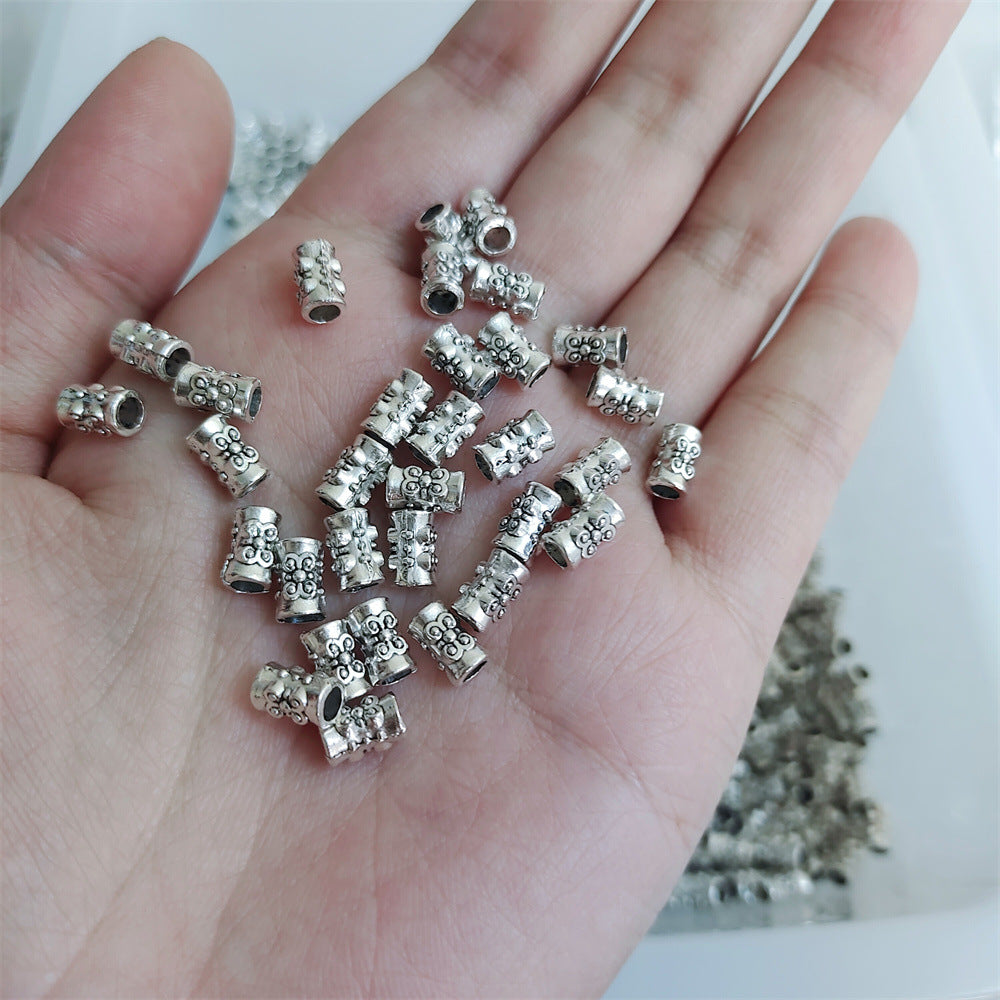 Tibetan Convex Patterned Metal Beads 7mm Alloy Tube 50pcs 2