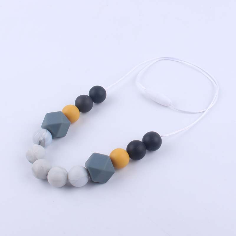 Silicone Beaded Keychain Necklace Matte Marble Hexagon Beads