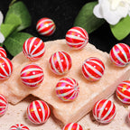 UV Plating Acrylic Beads 16mm Christmas Red and White Striped 50pcs