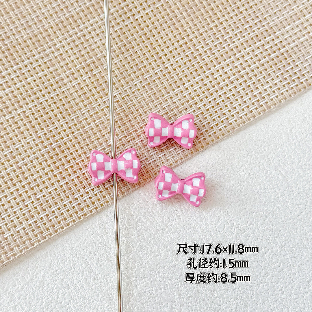 Bow Metal Beads 17mm Baking Painted Checkered Pattern 10pcs 10