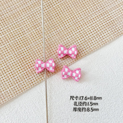 Bow Metal Beads 17mm Baking Painted Checkered Pattern 10pcs 10