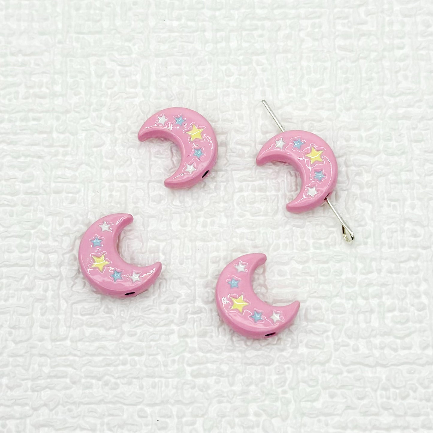 Star Moon Metal Beads 14mm Painted Glossy Celestial 10pcs 15
