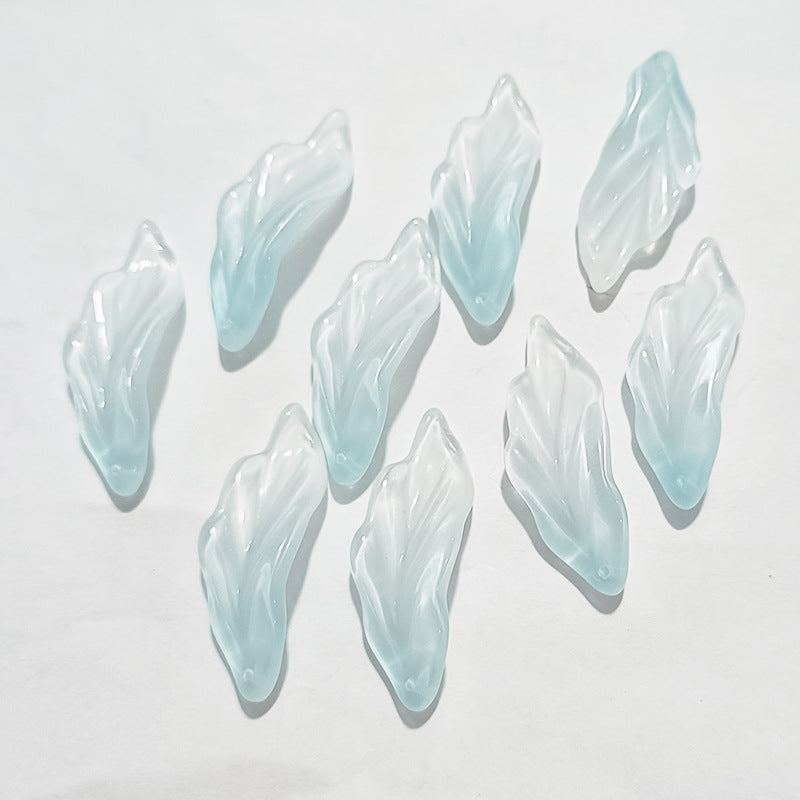 Czech Glass Beads Seaweed Leaf 14x37mm Translucent Green Blue Jasper 100pcs 21