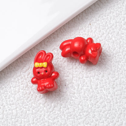 Printed Bunny Acrylic Beads 18mm Glossy Colors 50pcs 4