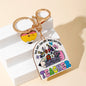 Wood Teacher Keychain Set Rainbow Apple Pencil Bouquet 2pcs 3