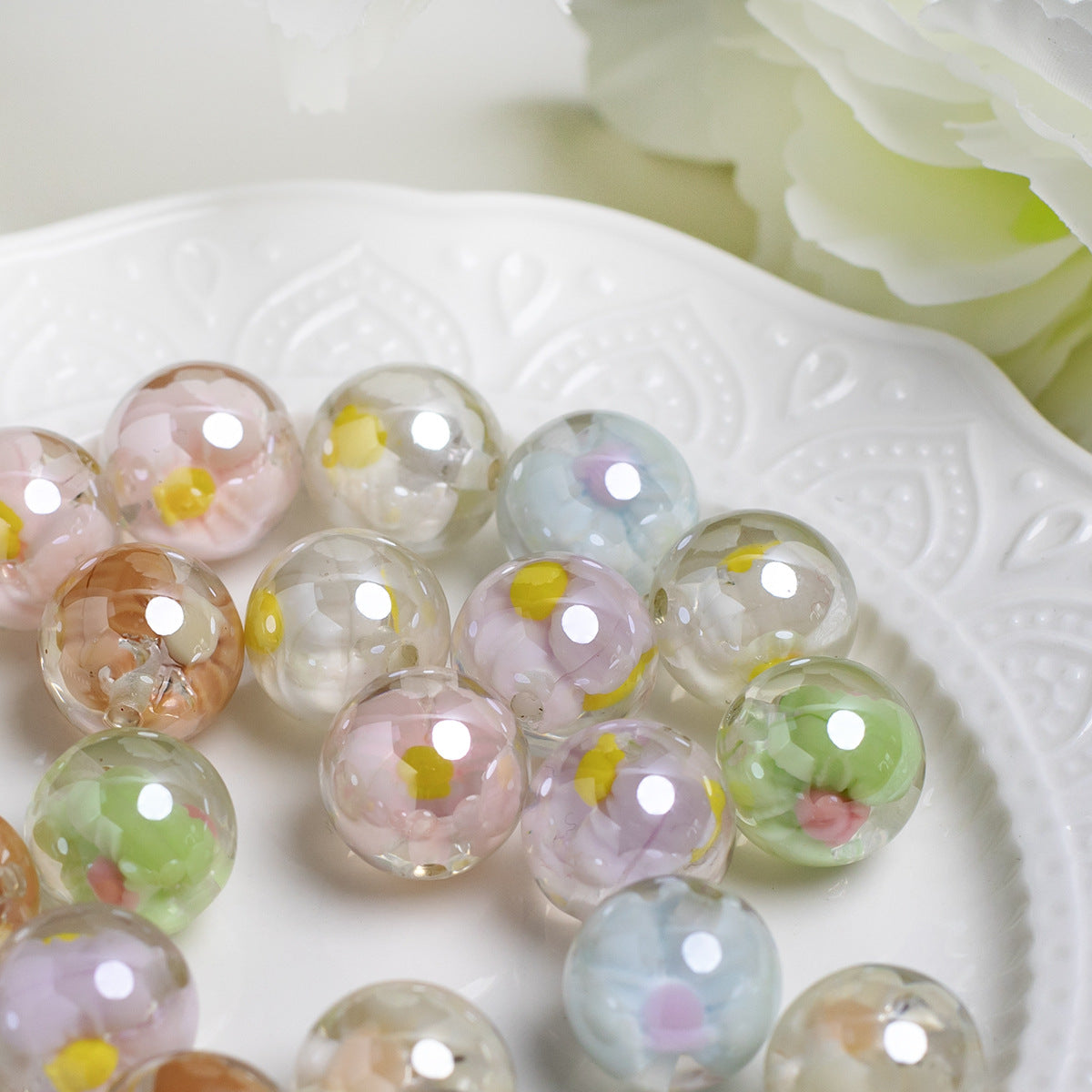 Sweet Bow Inside Resin Round Acrylic Beads 16mm 10pcs 6