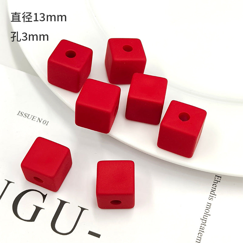 Rubberized Spray Painted Square Acrylic Beads 13mm 50pcs 3