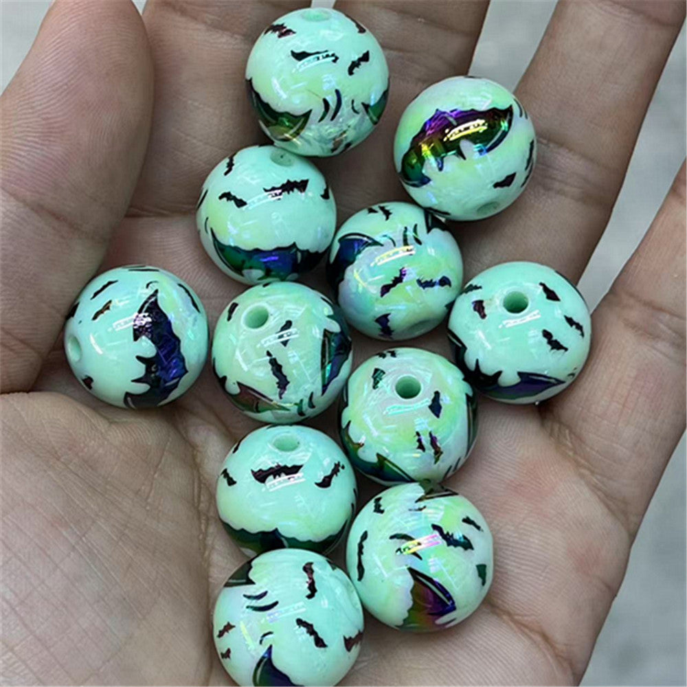 UV Plating Bat Acrylic Beads 16mm Halloween Colorful Printed 100pcs 7