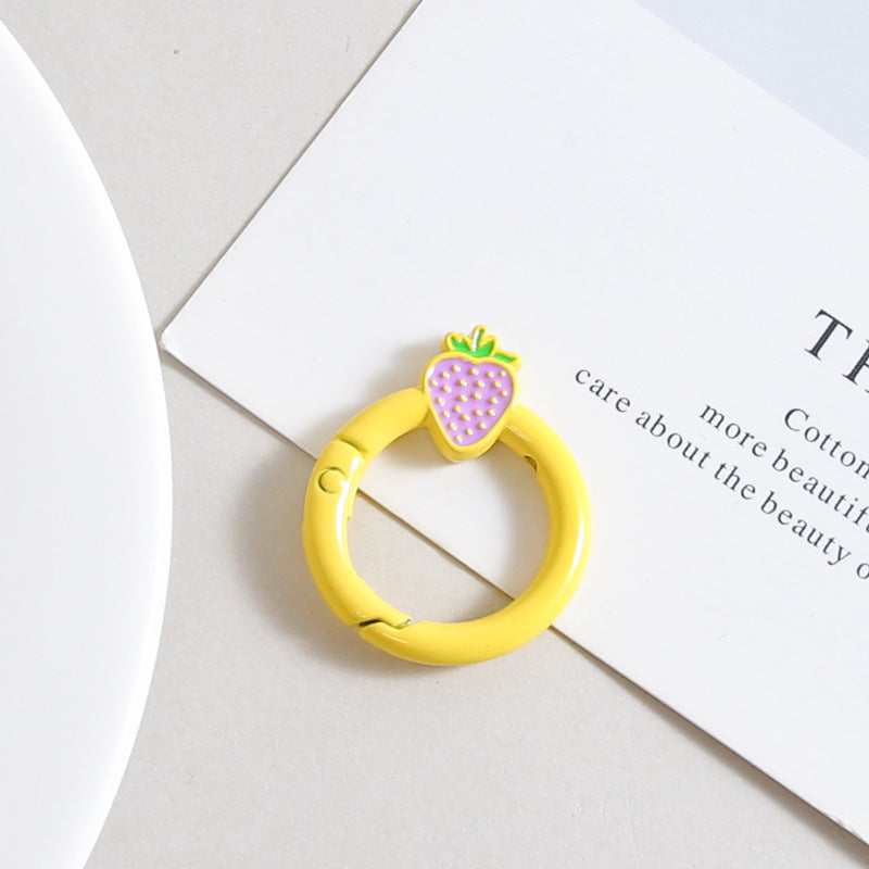 Strawberry Painted Circle Zinc Alloy Trigger Spring Keyrings 6pcs 32mm 13