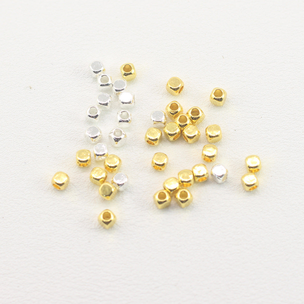 Square Metal Beads 3/4mm Gold Silver Tone Zinc Alloy 1pc 2
