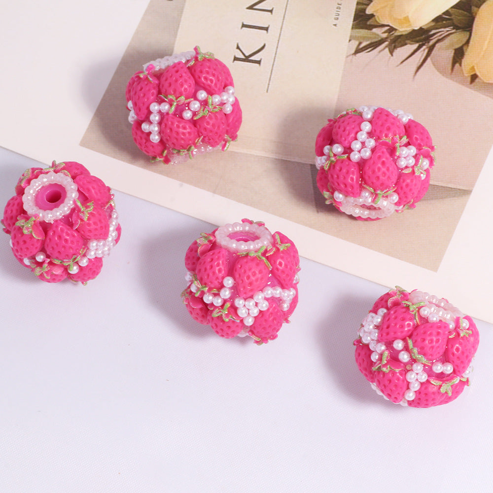Embellished Double Layer Strawberry Clay Beads 22mm 5pcs 3