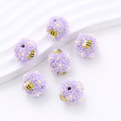 Floral Bubblegum Beads 23mm Bee Flower Ball Resin Rhinestone 3pcs 11