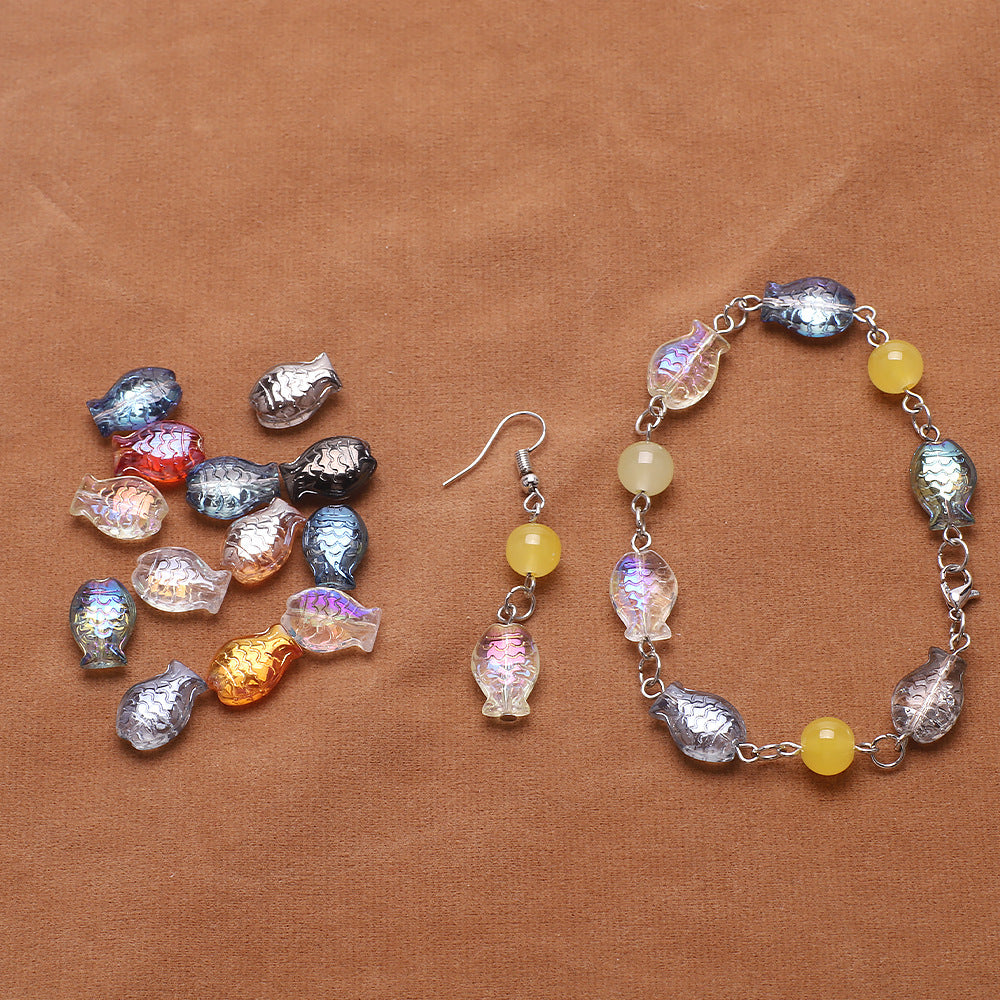 Electroplated Small Fish Glass Beads 10x14mm Translucent 30pcs 4